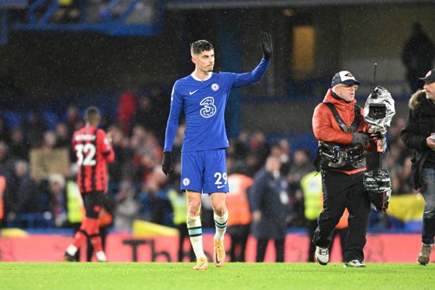Chelsea v Bournemouth Premier League 27 12 2022. Chelsea midfielder Kai Havertz (29) applauds the fans after the Premier League match between Chelsea and Bournemouth at Stamford Bridge, London, England on 27 December 2022. London Stamford Bridge Greater London England Editorial use only DataCo restrictions apply See www.football-dataco.com , Copyright: xSimonxTraylenx PSI-16605-0028