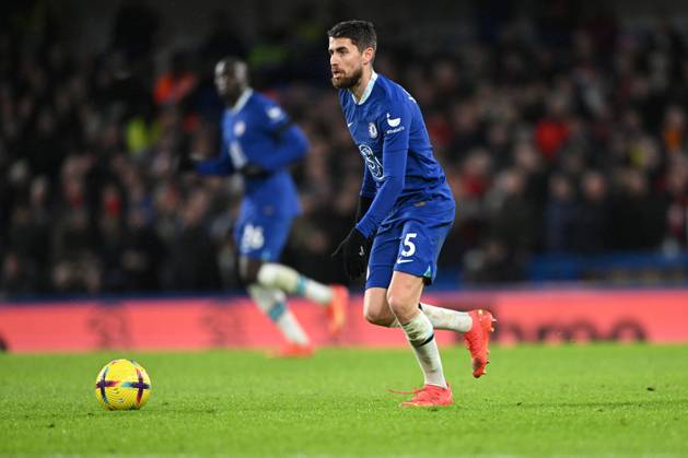 Chelsea v Bournemouth Premier League 27 12 2022. Chelsea midfielder Jorginho (5) runs forward during the Premier League match between Chelsea and Bournemouth at Stamford Bridge, London, England on 27 December 2022. London Stamford Bridge Greater London England Editorial use only DataCo restrictions apply See www.football-dataco.com , Copyright: xSimonxTraylenx PSI-16605-0058