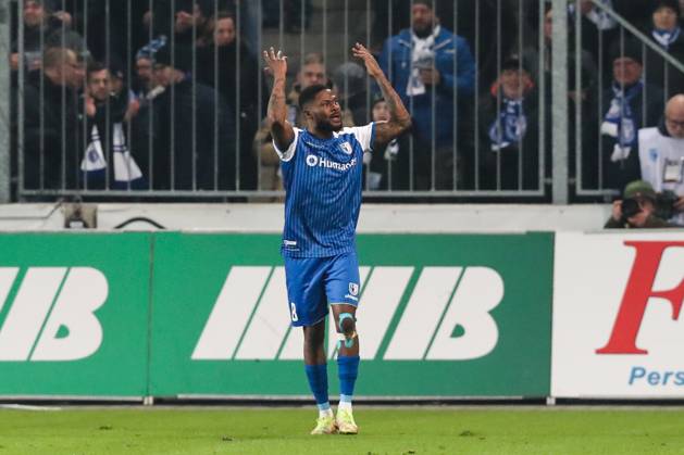 Torjubel - Torschütze Moritz Broni Kwarteng (1. FC Magdeburg,8) trifft zum 1-0 - 2. Fußball Bundesliga Saison 2022-2023 1. FC Magdeburg vs. 1. FC Kaiserslautern in der MDCC Arena in Magdeburg - Freisteller,Aktion,Fußball,Mann,Männer,Deutschland,03.03.2023