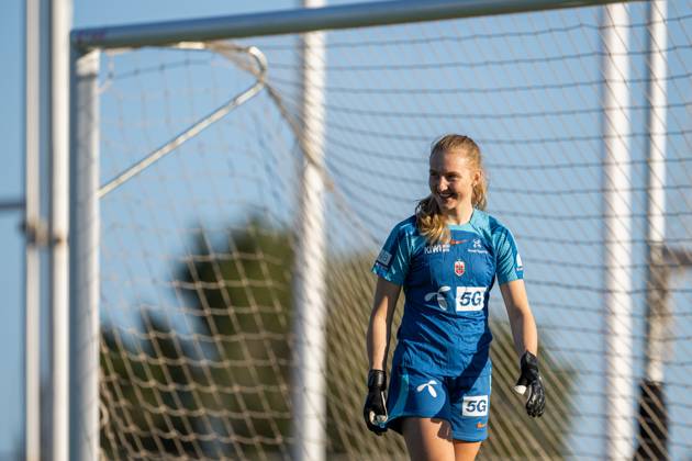 230403 Goalkeeper Sunniva Skoglund of the Norwegian women s national football team during a training session on April 3, 2023 in Ibiza. Photo: Vegard Grott BILDBYRAN kod VG VG0432 bbeng fotboll football soccer fotball träning practice training trening norge norway women dam Copyright: VEGARDxGRoTT BB230403VG046