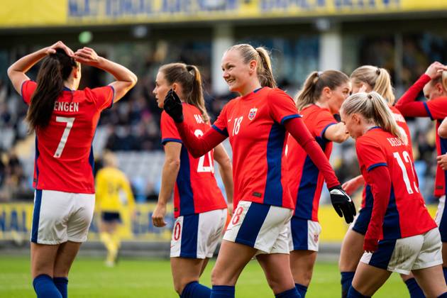 230411 Frida Maanum of Norway celebrates after scoring 1-1 during the International Friendly, Länderspiel, Nationalmannschaft football match between Sweden and Norway on April 11, 2023 in Göteborg. Photo: Jörgen Jarnberger BILDBYRAN COP 112 JJ0272 fotboll football soccer fotball träningslandskamp international friendly sverige a sweden norge norway dam bbeng jubel Copyright: JÖRGENxJARNBERGER BB230411JJ030