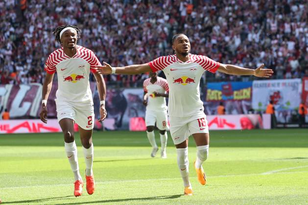 Torjubel - Torschütze Christopher Nkunku (RB Leipzig,18) trifft zum 2-0 - 1. Fussball Bundesliga Saison 2022-2023 Punktspiel RB Leipzig vs. FC Schalke 04 in der Red Bull Arena in Leipzig - Aktion,Fussball,Deutschland,Mann,Männer,27.05.2023
