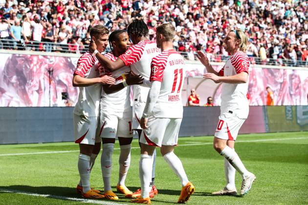 Torjubel - Torschütze Christopher Nkunku (RB Leipzig,18) trifft zum 2-0 - 1. Fussball Bundesliga Saison 2022-2023 Punktspiel RB Leipzig vs. FC Schalke 04 in der Red Bull Arena in Leipzig - Aktion,Fussball,Deutschland,Mann,Männer,27.05.2023