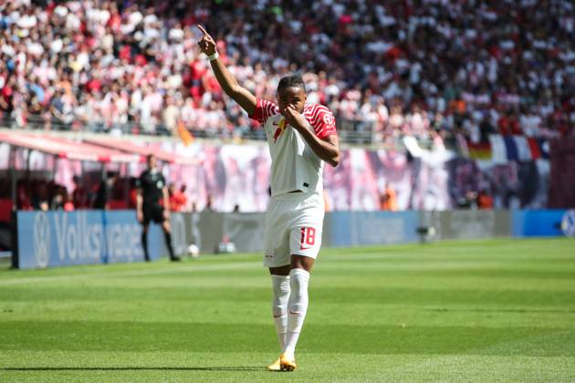 Torjubel - Torschütze Christopher Nkunku (RB Leipzig,18) trifft zum 2-0 - 1. Fussball Bundesliga Saison 2022-2023 Punktspiel RB Leipzig vs. FC Schalke 04 in der Red Bull Arena in Leipzig - Aktion,Fussball,Deutschland,Mann,Männer,27.05.2023