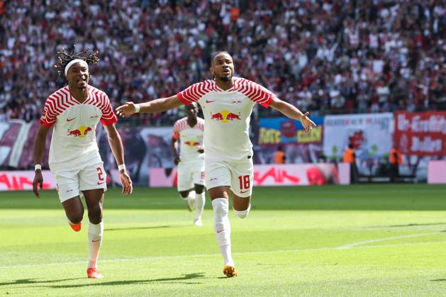 Torjubel - Torschütze Christopher Nkunku (RB Leipzig,18) trifft zum 2-0 - 1. Fussball Bundesliga Saison 2022-2023 Punktspiel RB Leipzig vs. FC Schalke 04 in der Red Bull Arena in Leipzig - Aktion,Fussball,Deutschland,Mann,Männer,27.05.2023