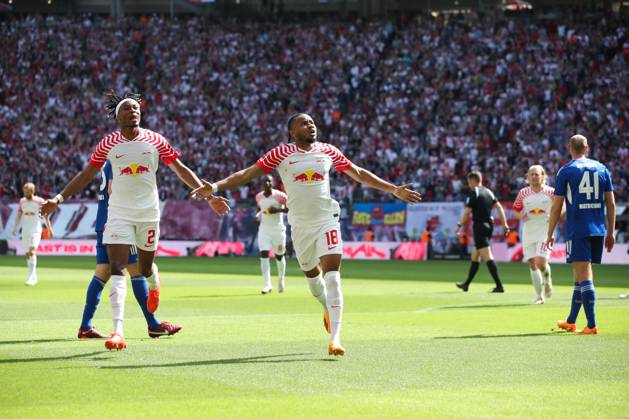 Torjubel - Torschütze Christopher Nkunku (RB Leipzig,18) trifft zum 2-0 - 1. Fussball Bundesliga Saison 2022-2023 Punktspiel RB Leipzig vs. FC Schalke 04 in der Red Bull Arena in Leipzig - Aktion,Fussball,Deutschland,Mann,Männer,27.05.2023