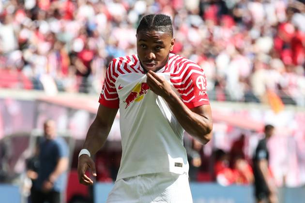 Torjubel - Torschütze Christopher Nkunku (RB Leipzig,18) trifft zum 2-0 - 1. Fussball Bundesliga Saison 2022-2023 Punktspiel RB Leipzig vs. FC Schalke 04 in der Red Bull Arena in Leipzig - Aktion,Fussball,Deutschland,Mann,Männer,27.05.2023