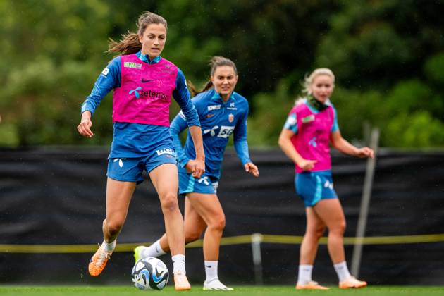 230721 Emma Stolen Godo of the Norwegian women?s national football team at a training session during the FIFA Women s World Cup on July 21, 2023 in Auckland. Photo: Vegard Grott BILDBYRAN kod VG VG0489 bbeng fotball fotboll football norge norway a kvinner dam fotbolls-vm fotball vm kvinner världsmästerskap vm fifa womens world cup träning practice training day 2 Copyright: VEGARDxGRoTT BB230721VG042