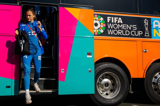 230723 Emma Stolen Godo of the Norwegian women?s national football team arrives at a training session during the FIFA Women s World Cup on July 23, 2023 in Auckland. Photo: Vegard Grott BILDBYRAN kod VG VG0491 bbeng fotball fotboll football norge norway a kvinner dam fotbolls-vm fotball vm kvinner världsmästerskap vm fifa womens world cup träning practice training day 4 Copyright: VEGARDxGRoTT BB230723VG003