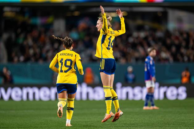 230811 Nathalie Björn of Sweden celebrates after Filippa Angeldahl (not pictured) scored 0-2 during the FIFA Women s World Cup quarterfinal between Japan and Sweden on August 11, 2023 in Auckland. Photo: Mathias Bergeld BILDBYRAN kod MB MB0685 fotboll football soccer fotball fotbolls-vm världsmästerskap vm fifa womens world cup kvartsfinal quarterfinal quarterfinals japan sverige a sweden 23 dam bbeng fotball vm verdensmesterskap kvinner women jubel Copyright: MATHIASxBERGELD BB230811MB153