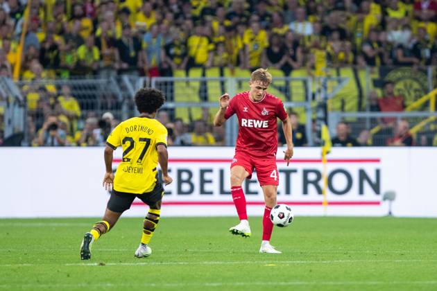 1.Bundesliga, 1.Spieltag: Borussia Dortmund - 1.FC Koeln, Dortmund, Signal Iduna Park, 19.08.2023 Timo Huebers (1. FC Koeln, 4), Karim Adeyemi (Borussia Dortmund, 27) 1.Bundesliga, 1.Spieltag: Borussia Dortmund - 1.FC Koeln, Dortmund, Signal Iduna Park, 19.08.2023 DFL Regulations prohibit any of use of photographs as image sequences and quasi video Copyright: xBEAUTIFULxSPORTS Buriakovx