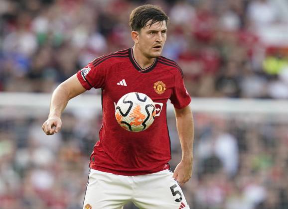 MANCHESTER, ENGLAND, 7th October 2023. Harry Maguire of Manchester United, ManU during the Premier League match at Old Trafford, MANCHESTER. Picture credit should read: Andrew Yates Sportimage EDITORIAL USE ONLY. No use with unauthorised audio, video, data, fixture lists, club league logos or live services. Online in-match use limited to 120 images, no video emulation. No use in betting, games or single club league player publications. SPI-2635-0102
