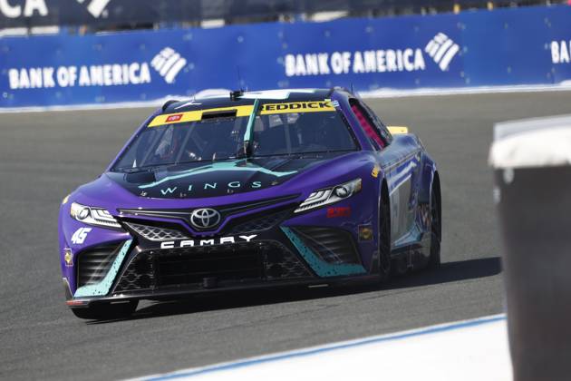 CHARLOTTE, NC - OCTOBER 07: Tyler Reddick ( 45 23XI Racing Jordan Brand Toyota) races into turn 3 during qualifying for the NASCAR, Motorsport, USA Cup Series Playoff Bank of America ROVAL 400 on October 07, 2023 at Charlotte Motor Speedway in Charlotte, NC. (Photo by Jeff Robinson Icon Sportswire) AUTO: OCT 07 NASCAR Cup Series Playoff Bank of America ROVAL 400 EDITORIAL USE ONLY Icon2310072761400