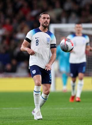 London, England, 13th October 2023. Jordan Henderson of England during the International Friendly, Länderspiel, Nationalmannschaft match at Wembley Stadium, London. Picture credit should read: David Klein Sportimage EDITORIAL USE ONLY. No use with unauthorised audio, video, data, fixture lists, club league logos or live services. Online in-match use limited to 120 images, no video emulation. No use in betting, games or single club league player publications. SPI-2645-0163