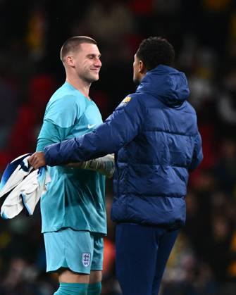 LONDON, ENGLAND - OCTOBER 13: Jude Bellingham, Sam Johnstone during the International Friendly, Länderspiel, Nationalmannschaft match between England and Australia at Wembley Stadium on October 13, 2023 in London, England. England v Australia - International Friendly Copyright: xSebastianxFrejx
