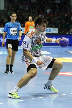 Renars Uscins (TSV Hannover-Burgdorf,10) - Handball Bundesliga Saison 2023-2024 SC Magdeburg vs. TSV Hannover-Burgdorf in der GETEC Arena in Magdeburg - Aktion,Handball,Deutschland,15.10.2023