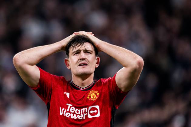 231108 Harry Maguire of Manchester United, ManU looks dejected after 3-3 during the UEFA Champions League football match between FC Copenhagen and Manchester United on November 8, 2023 in Copenhagen. Photo: Petter Arvidson BILDBYRAN kod PA PA0685 fotboll football soccer fotball champions league fc copenhagen manchester united bbeng depp Copyright: PETTERxARVIDSON BB231108PA120