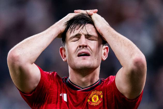 231108 Harry Maguire of Manchester United, ManU looks dejected during the UEFA Champions League football match between FC Copenhagen and Manchester United on November 8, 2023 in Copenhagen. Photo: Petter Arvidson BILDBYRAN kod PA PA0685 fotboll football soccer fotball champions league fc copenhagen manchester united bbeng depp Copyright: PETTERxARVIDSON BB231108PA129