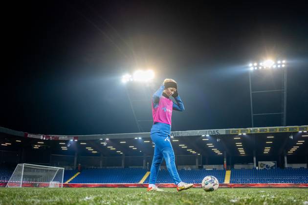 231204 Justine Kielland of the Norwegian women s national football team during a training session on December 4, 2023 in Sankt Pölten. Photo: Vegard Grott BILDBYRAN kod VG VG0567 bbeng fotboll football soccer fotball norge norway women dam nations league träning practice training trening st pölten Copyright: VEGARDxGRoTT BB231204VG013
