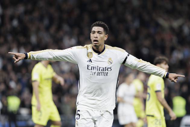 LA LIGA EA Sports - Real Madrid vs Villarreal Jude Bellingham of Real Madrid is celebrating a goal during the La Liga 2023 24 match between Real Madrid and Villarreal at Santiago Bernabeu Stadium in Madrid, Spain, on December 17, 2023. Madrid Spain Copyright: xGuillermoxMartinezx originalFilename:martinez-laligaea231217_npkjx