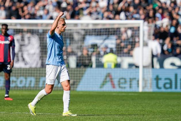 Gustav Isaksen of SS Lazio celebrates after scoring first goal during the Serie A match between SS Lazio and Bologna FC at Stadio Olimpico Rome Italy on 18 February 2024. Rome Stadio Olimpico Rome Italy Copyright: xPhotoxSportxPicsx SP24-857-031