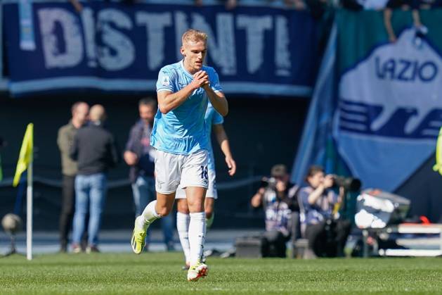 Gustav Isaksen of SS Lazio celebrates after scoring first goal during the Serie A match between SS Lazio and Bologna FC at Stadio Olimpico Rome Italy on 18 February 2024. Rome Stadio Olimpico Rome Italy Copyright: xPhotoxSportxPicsx SP24-857-026