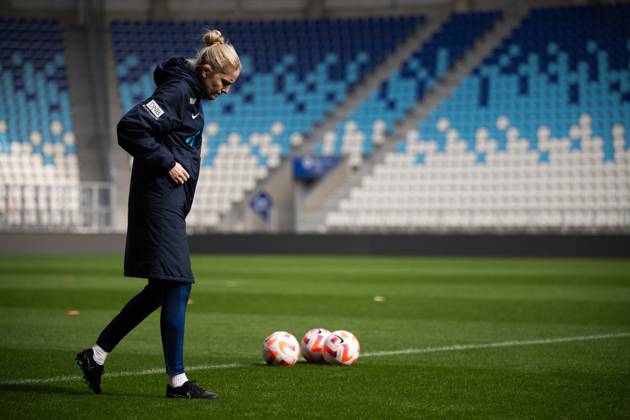 240222 Head coach Gemma Grainger of the Norwegian women s national football team during a training session on February 22, 2024 in Osijek. Photo: Maxim Thorà BILDBYRAN kod MT MT0539 fotboll football soccer fotball nations league uefa womens nations league träning practice training norge norway dam bbeng Copyright: MAXIMxTHORE BB240222MT077