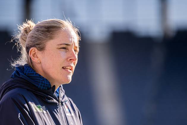 240226 Head coach Gemma Grainger of the Norwegian women s national football team during a press conference, PK, Pressekonferenz on February 26, 2024 in Stavanger. Photo: Marius Simensen BILDBYRAN COP 238 bbeng dam football fotball fotboll norge norway press conference pressekonferanse soccer uefa women s nations league Copyright: MARIUSxSIMENSEN BB240226BB197