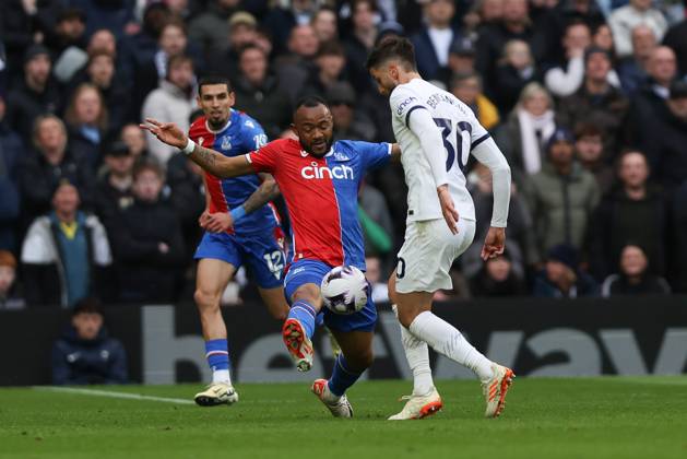 Rodrigo Bentancur of Tottenham Hotspur is challenged by Jordan Ayew of Crystal Palace during the Premier League match between Tottenham Hotspur and Crystal Palace at Tottenham Hotspur Stadium, London, England on 2 March 2024. Copyright: xKenxSparksx 39960071