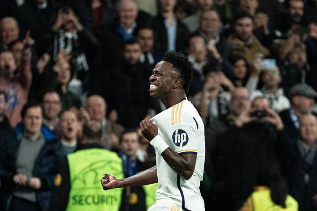 Real Madrid CF v RB Leipzig - Champions League MADRID, SPAIN, MARCH 6: Vinicius Junior of Real Madrid CF celebrating his goal during the 2st leg Champions League round of 16 match between Real Madrid CF and RB Leipzig at Estadio Santiago Bernabeu on March 06, 2024 in Madrid, Spain. Madrid Santiago Bernabeu Madrid Spain Copyright: xAlexxPerezx RealMadridLeipzig06mar (13)