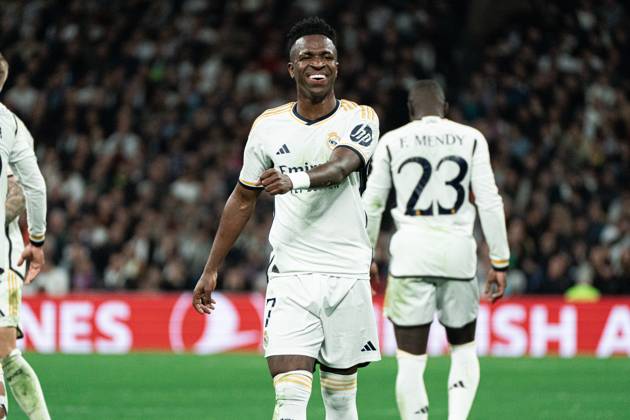 Real Madrid CF v RB Leipzig - Champions League MADRID, SPAIN, MARCH 6: Vinicius Jr of Real Madrid CF smiles during the 2st leg Champions League round of 16 match between Real Madrid CF and RB Leipzig at Estadio Santiago Bernabeu on March 06, 2024 in Madrid, Spain. Madrid Santiago Bernabeu Madrid Spain Copyright: xAlexxPerezx RealMadridLeipzig06mar (16)