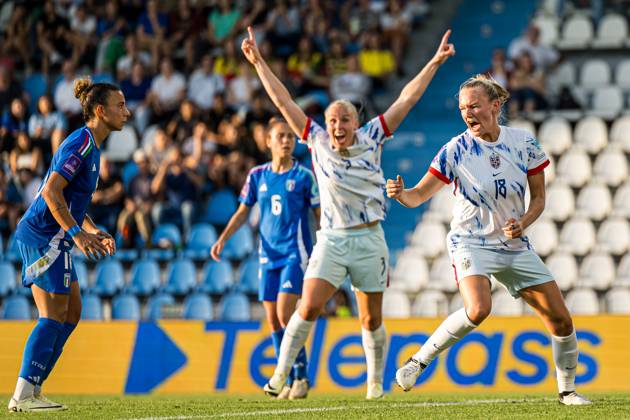 240604 Frida Maanum of Norway celebrates after scoring the 1-1 goal during the UEFA Women s EURO Qualifier, EM, Europameisterschaft football match between Italy and Norway on June 4, 2024 in Ferrara. Photo: Marius Simensen BILDBYRAN COP 238 bbeng dam em-kval em-kvalifisering kvinner em-kvalik football fotball fotboll italy jubel landskamp norge norway soccer UEFA EURO, EM, Europameisterschaft,Fussball qualifier Copyright: MARIUSxSIMENSEN BB240604BB482