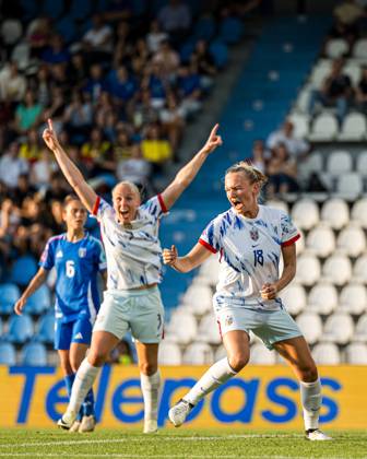 240604 Frida Maanum of Norway celebrates after scoring the 1-1 goal during the UEFA Women s EURO Qualifier, EM, Europameisterschaft football match between Italy and Norway on June 4, 2024 in Ferrara. Photo: Marius Simensen BILDBYRAN COP 238 bbeng dam em-kval em-kvalifisering kvinner em-kvalik football fotball fotboll italy jubel landskamp norge norway soccer UEFA EURO, EM, Europameisterschaft,Fussball qualifier Copyright: MARIUSxSIMENSEN BB240604BB487