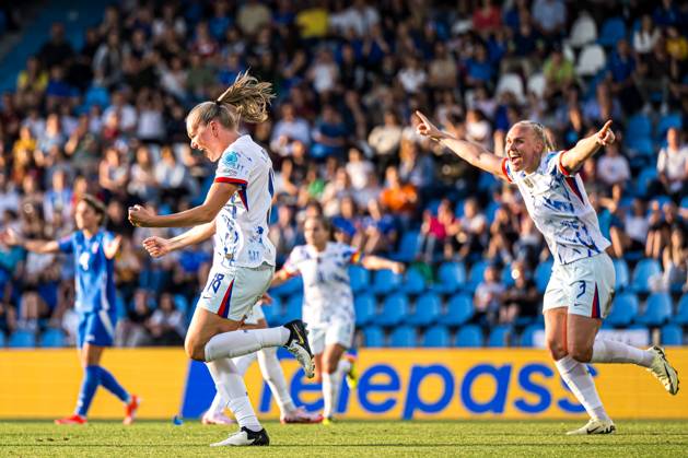 240604 Frida Maanum of Norway celebrates after scoring the 1-1 goal during the UEFA Women s EURO Qualifier, EM, Europameisterschaft football match between Italy and Norway on June 4, 2024 in Ferrara. Photo: Marius Simensen BILDBYRAN COP 238 bbeng dam em-kval em-kvalifisering kvinner em-kvalik football fotball fotboll italy jubel landskamp norge norway soccer UEFA EURO, EM, Europameisterschaft,Fussball qualifier Copyright: MARIUSxSIMENSEN BB240604BB843