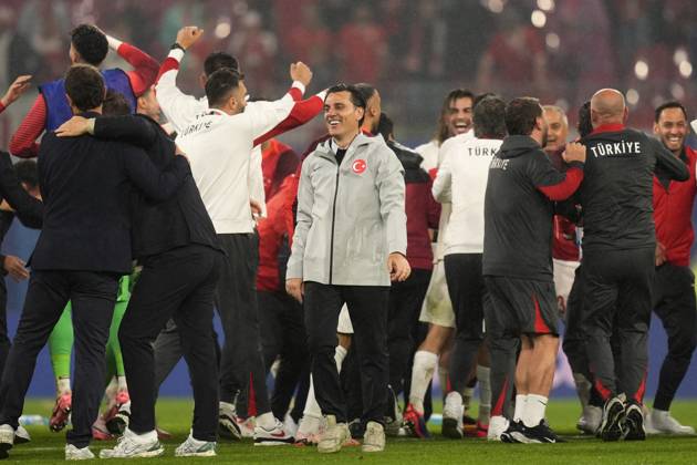 Turkey s head coach Vincenzo Montella final celebration during the Euro 2024 soccer match between Austria and Turkey at the Red Bull Arena -Round of 16, Leipzig, Germany - Tuesday July 02, 2024. - Soccer . Copyright: xFabioxFerrari LaPressex