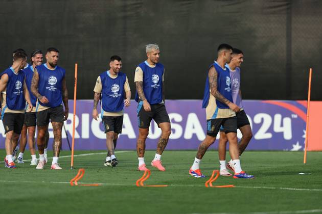 Argentina s forward Lionel Messi and teammates during a training session ahead the match against Canada for the Copa America USA 2024 semifinal match, at Red Bull Training Center at Whinnipany, New Jersey, on July 8, 2024. WHINNIPANY UNITED STATES Copyright: xALEJANDROxPAGNIx
