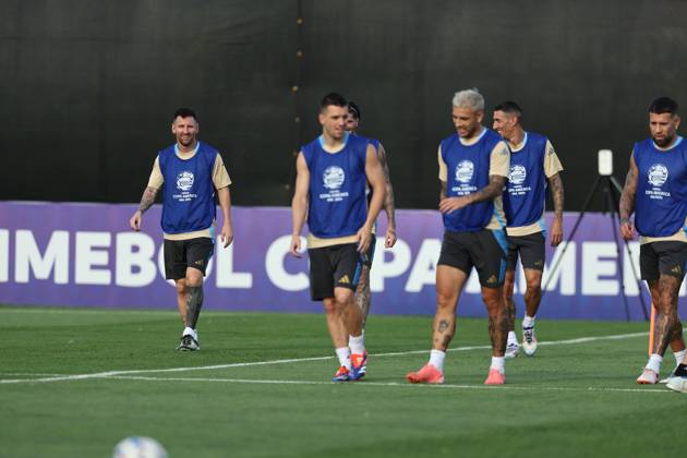Argentina s forward Lionel Messi and teammates during a training session ahead the match against Canada for the Copa America USA 2024 semifinal match, at Red Bull Training Center at Whinnipany, New Jersey, on July 8, 2024. WHINNIPANY UNITED STATES Copyright: xALEJANDROxPAGNIx