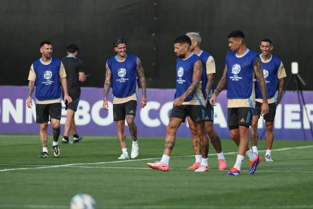 Argentina s forward Lionel Messi and teammates during a training session ahead the match against Canada for the Copa America USA 2024 semifinal match, at Red Bull Training Center at Whinnipany, New Jersey, on July 8, 2024. WHINNIPANY UNITED STATES Copyright: xALEJANDROxPAGNIx