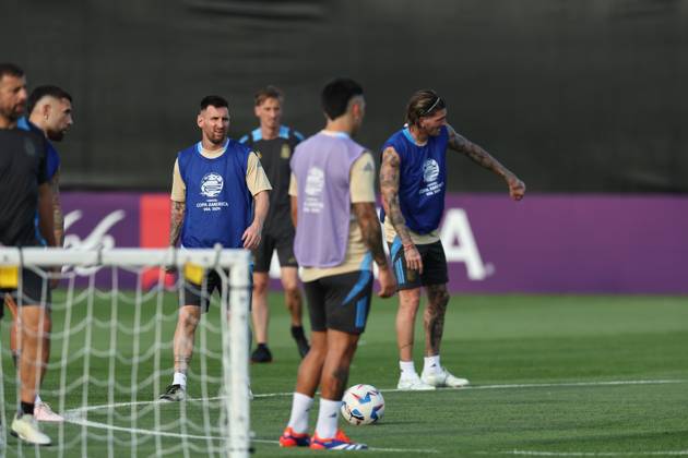 Argentina s forward Lionel Messi and teammates during a training session ahead the match against Canada for the Copa America USA 2024 semifinal match, at Red Bull Training Center at Whinnipany, New Jersey, on July 8, 2024. WHINNIPANY UNITED STATES Copyright: xALEJANDROxPAGNIx