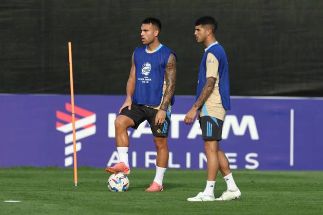 Argentina s forward Lionel Messi and teammate during a training session ahead the match against Canada for the Copa America USA 2024 semifinal match, at Red Bull Training Center at Whinnipany, New Jersey, on July 8, 2024. WHINNIPANY UNITED STATES Copyright: xALEJANDROxPAGNIx