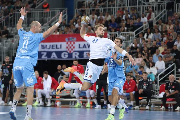 HC Zagreb v Aalborg Handbold - EHF Champions League ZAGREB, CROATIA - SEPTEMBER 18: Ihar Bialiauski of HC Zagreb in action during EHF Champions League Group Phase match between HC Zagreb and Aalborg Handbold at Arena Zagreb on September 18, 2024 in Zagreb, Croatia. SanjinxStrukic PIXSELL