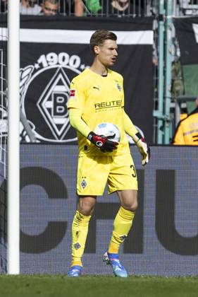 Moritz Nicolas (Borussia Moenchengladbach, 33). Moenchengladbach, Fussball 1.Bundesliga 5. Spieltag, Spieltag 5, Borussia Moenchengladbach - 1. FC Union Berlin, 28.09.2024, Borussia-Park, Moenchengladbach. DFL regulations prohibit any use of photographs as image sequences and or quasi-video Â