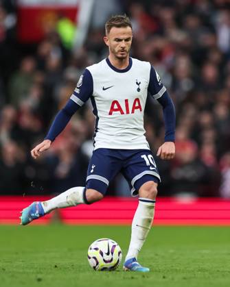 Premier League Manchester United, ManU v Tottenham Hotspur James Maddison of Tottenham Hotspur in action during the Premier League match Manchester United vs Tottenham Hotspur at Old Trafford, Manchester, United Kingdom, 29th September 2024 (Photo by Mark Cosgrove News Images) Copyright: xMarkxCosgrove NewsxImagesx