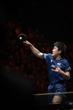(241003) -- BEIJING, Oct. 3, 2024 -- Harimoto Tomokazu of Japan hits a return to Truls Moregard of Sweden during the men s singles round of 16 match at 2024 World Table tennis, Tischtennis (WTT) China Smash in Beijing, China, Oct. 3, 2024. ) (SP)CHINA-BEIJING-TABLE TENNIS-WTT-CHINA SMASH-MEN S SINGLES (CN) XiaoxYijiu