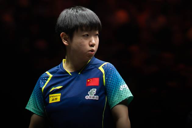 (241005) -- BEIJING, Oct. 5, 2024 -- Sun Yingsha reacts during the women s singles semifinal match between Sun Yingsha of China and Fan Siqi of China at 2024 World Table tennis, Tischtennis (WTT) China Smash in Beijing, China, Oct. 5, 2024. ) (SP)CHINA-BEIJING-TABLE TENNIS-WTT-CHINA SMASH-WOMEN S SINGLES (CN) XiaoxYijiu