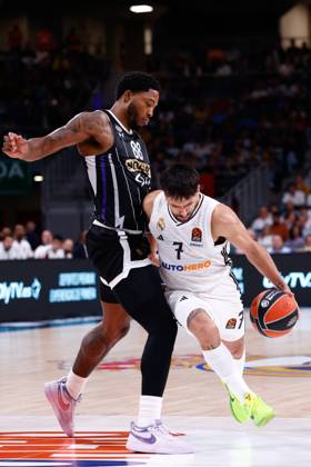 October 10, 2024, Madrid, Madrid, SPAIN: Facundo Campazzo of Real Madrid and Tyrique Jones of Partizan Mozzart Bet Belgrade in action during the Turkish Airlines EuroLeague, basketball match played between Real Madrid and Partizan Mozzart Bet Belgrade at WiZink Center on October 10, 2024 in Madrid, Spain. Madrid SPAIN - ZUMAa181 20241010_zaa_a181_159 Copyright: xDennisxAgyemanx
