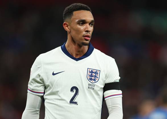 London, England, 10th October 2024. Trent Alexander-Arnold of England during the UEFA Nations League match at Wembley Stadium, London. Picture credit should read: Paul Terry Sportimage EDITORIAL USE ONLY. No use with unauthorised audio, video, data, fixture lists, club league logos or live services. Online in-match use limited to 120 images, no video emulation. No use in betting, games or single club league player publications. SPI-3369-0109