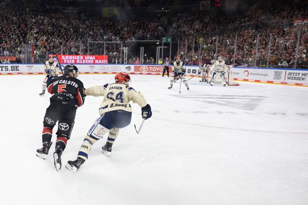 PENNY DEL 1; Kölner Haie - Schwenninger Wild Wings; Köln, 11.10.2024 Robin van Calster (Kölner Haie, 5); Banjamin Marshall (Schwenninger Wild Wings, 54); PENNY DEL 1; Kölner Haie - Schwenninger Wild Wings am 11.10.2024 in der Lanxess Arena in Köln (Deutschland). Copyright: xBEAUTIFULxSPORTS AndreasxDickx
