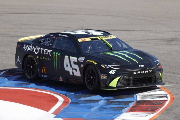 CHARLOTTE, NC - OCTOBER 13: Tyler Reddick ( 45 23XI Racing Monster Energy Toyota) drives into turn 16 during the running of the NASCAR, Motorsport, USA Cup Series Bank of America ROVAL 400 on October 13, 2024 at Charlotte Motor Speedway in Charlotte, NC. (Photo by Jeff Robinson Icon Sportswire) AUTO: OCT 13 NASCAR Cup Series Bank of America ROVAL 400 EDITORIAL USE ONLY Icon241013378400