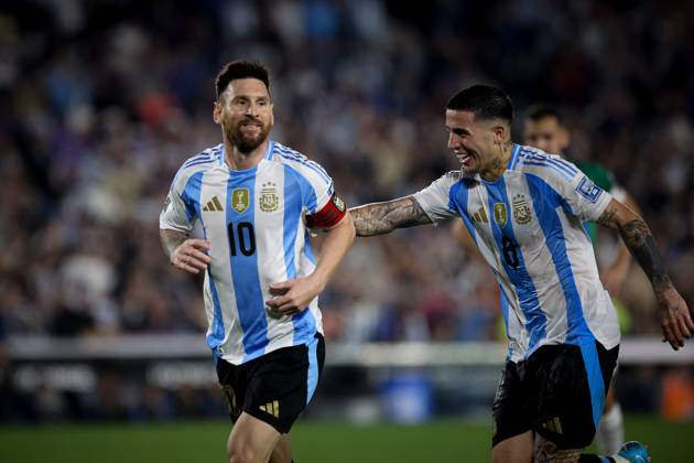 October 15, 2024, Buenos Aires, Buenos Aires, Argentina: Lionel Messi of Argentina celebrates his third goal during the match between Argentina and Bolivia as part of FIFA World Cup, WM, Weltmeisterschaft, Fussball 2026 Qualifiers at Estadio Mas Monumental, on October 15 2024 in Buenos Aires, Argentina Buenos Aires Argentina - ZUMAt163 20241015_zsp_t163_010 Copyright: xRobertoxTuerox